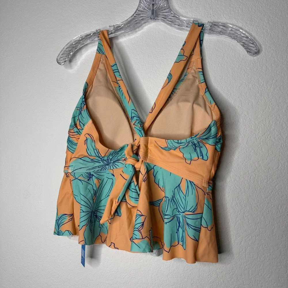 Cupshe Peach Orange Teal‎ Blue Floral Peplum Tankini Swim Top Size 0X NEW